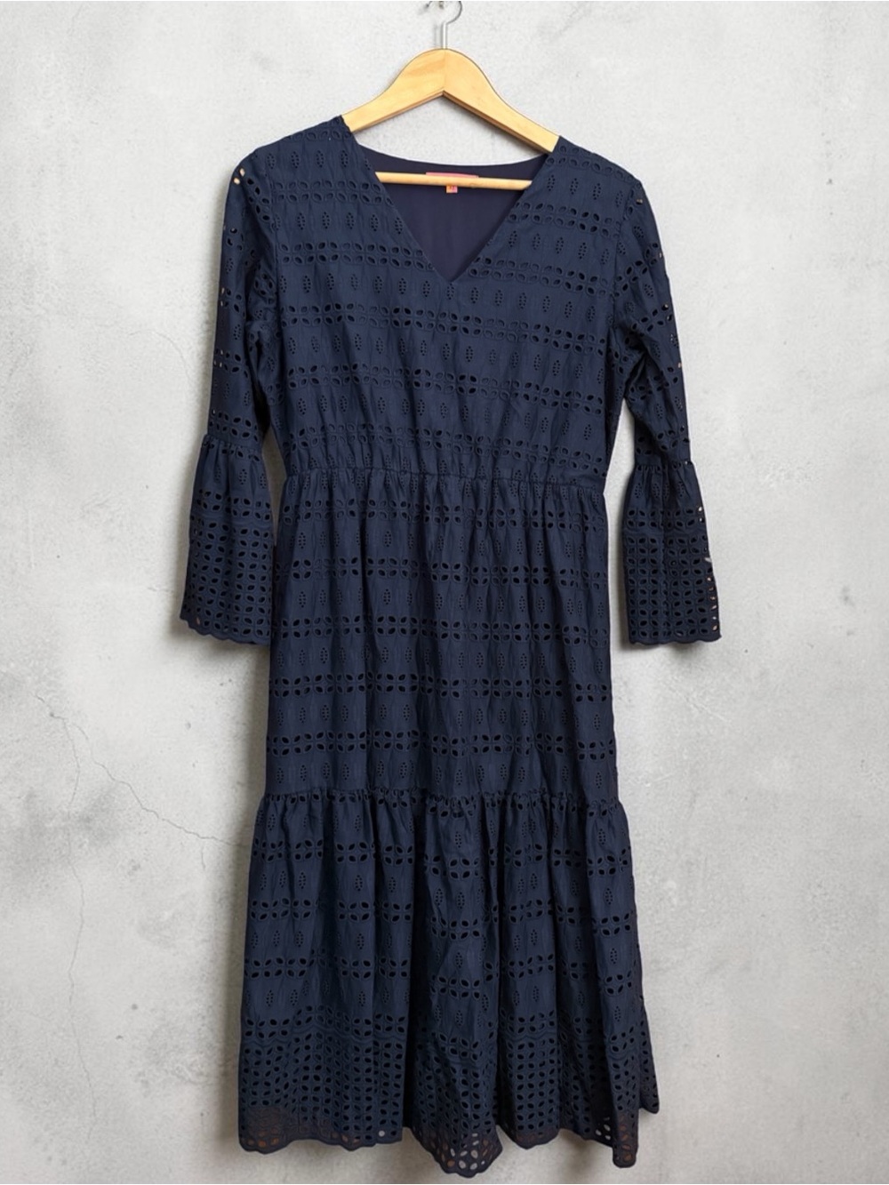 Vilagallo Navy Blue Eyelet Midi Dress size 42=Size L